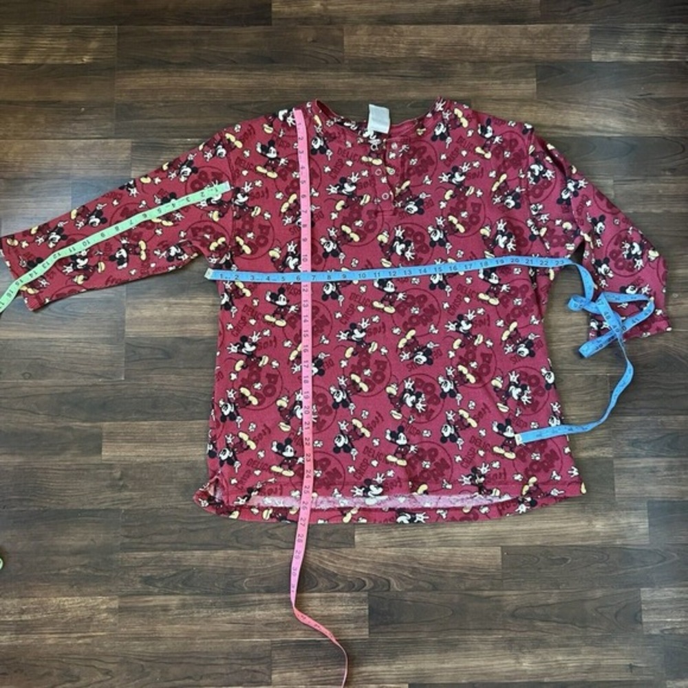 DISNEY Mickey Mouse Top Pajama Size XL Waffle Thermal Black Red Popcorn Top Only - Picture 3 of 6
